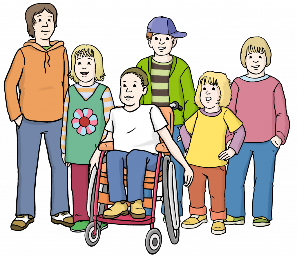 Gruppe von Kinder und Jugendlichen mit und ohne Behinderung